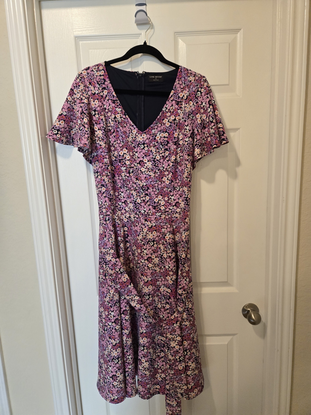 Lane Bryant Purple Floral V-Neck Midi Dress - Picture 9 of 10
